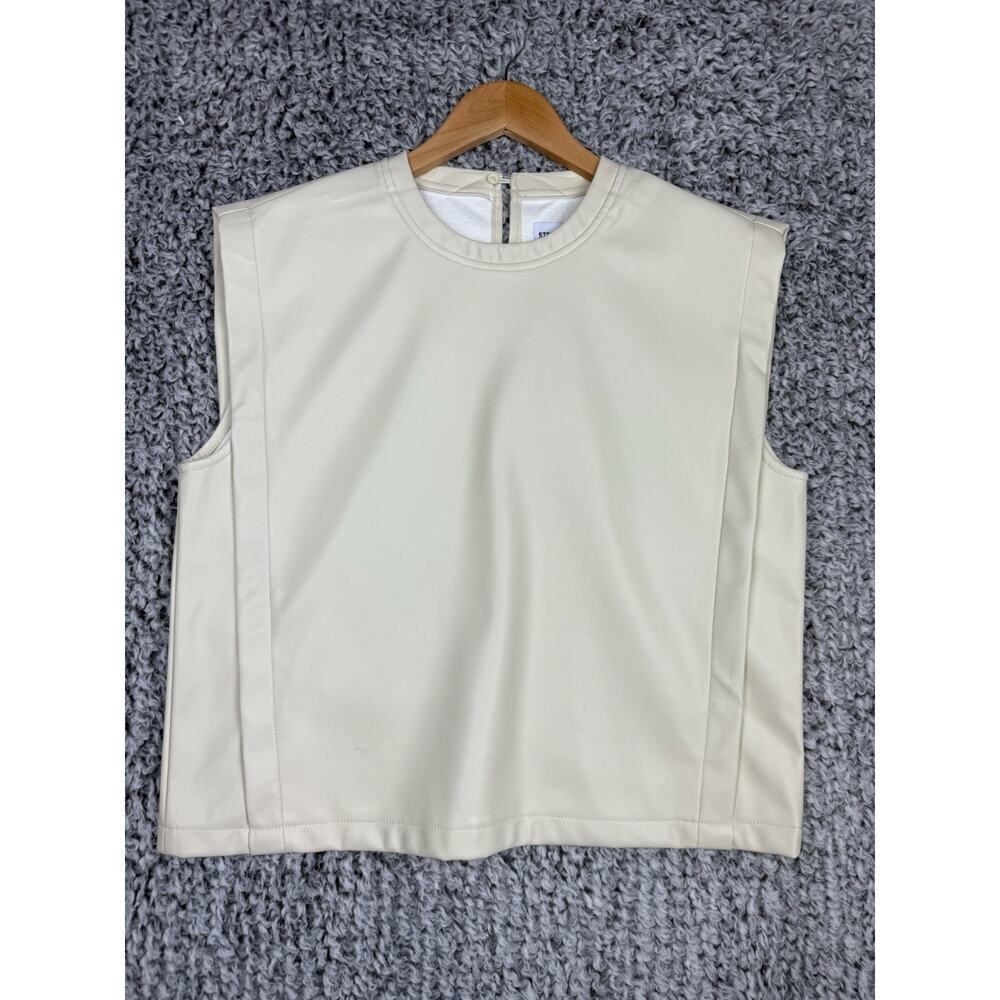 Steve Madden Cream Faux Leather Sleeveless Top Size Medium Sleeveless Boxy